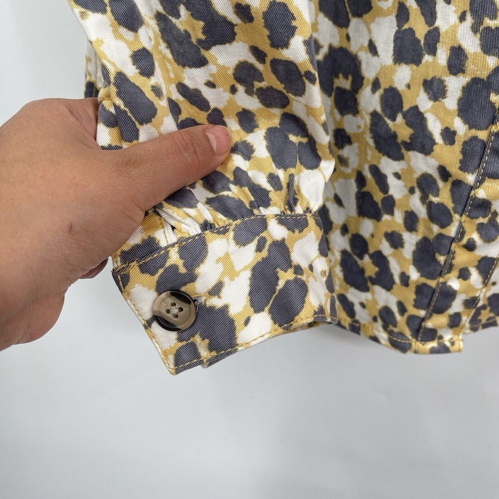 Cabi S Button Down Shirt Womens Grey Yellow Abstract Leopard Print Blouse - Picture 3 of 7